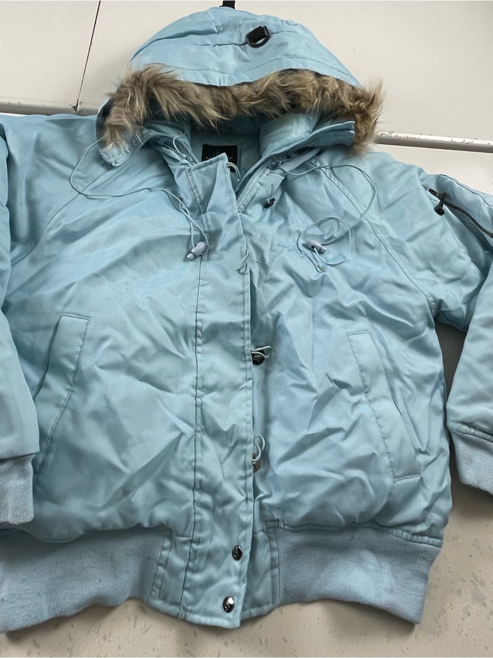 Baby Phat Puffer Jacket Women size Medium Down Filled Baby Blue Outdoor Coat